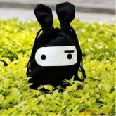 Bolsa mochila saco J'Story coelho ninja em cotton preta