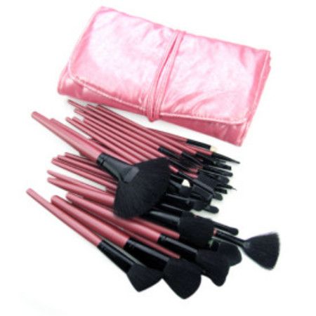 Kit profissional de 32 pinceis de maquiagem com bolsa rosa