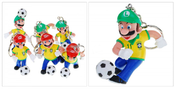 6 chaveiros do Super Mario e Luigi c/ camisa do Brasil