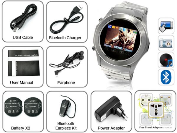 Celular relogio Assassin touchscreen 2GB Bluetooth MP3 MP4